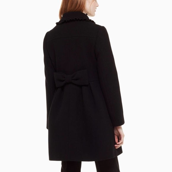 Kate spade ruffle bow back coat size 4 black - Picture 3 of 15